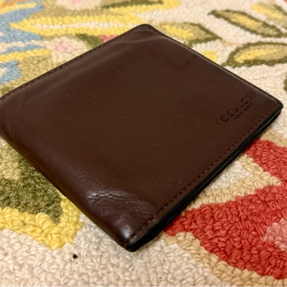 COACH Unisex Dark Brown Pebbled- Textured Leather Bifold Compact Wallet - Picture 3 of 16
